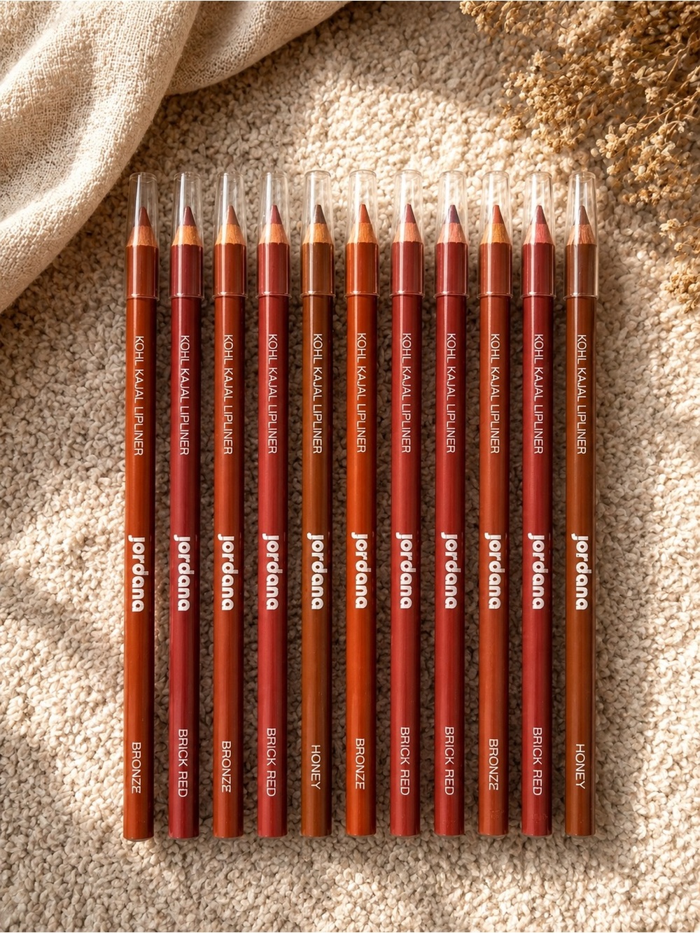 Jordana Warm Lip Liner Set — Bronze, Brick Red, Honey